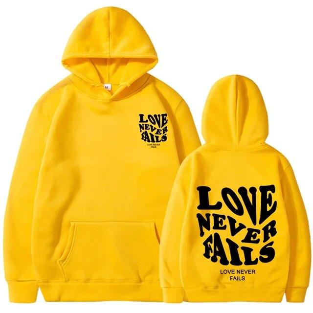 2023 Love Never Fails Print Letter Hoodies Women Sweatshirt Khaki Autumn Vintage Oversized Harajuku Loose Tops Casual Pullovers Unisex