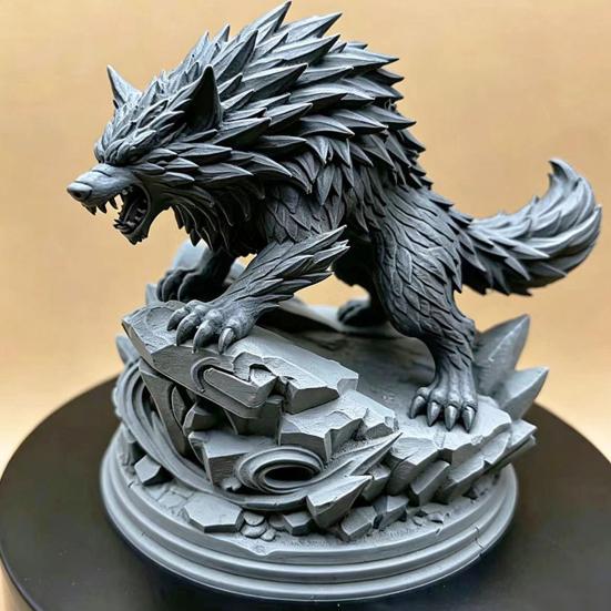 Yangyizhi 3D Printed Wolf Statue, Howling Figurine, Wild On Rock Sculpture, Collectible Animal Ornament for Home Office Desk