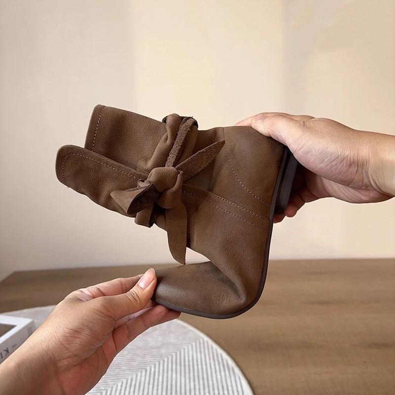Winding Straps Retro Martin Boots Women'S Slimming Inner Heightening Knight Boots Small Short Boots