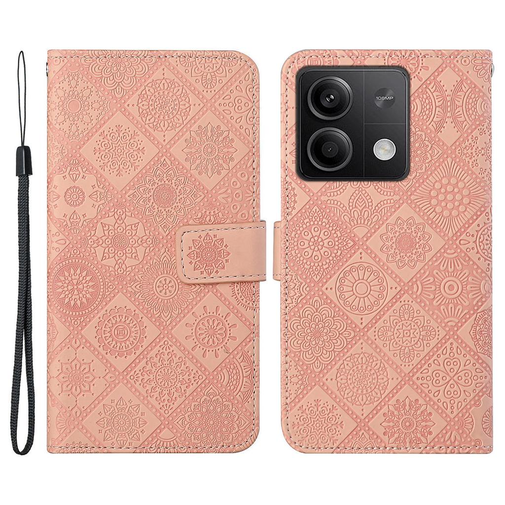 For Xiaomi Redmi Note 13 5G Phone Case Ethnic Style Imprinted Flower Pattern Leather Cover
