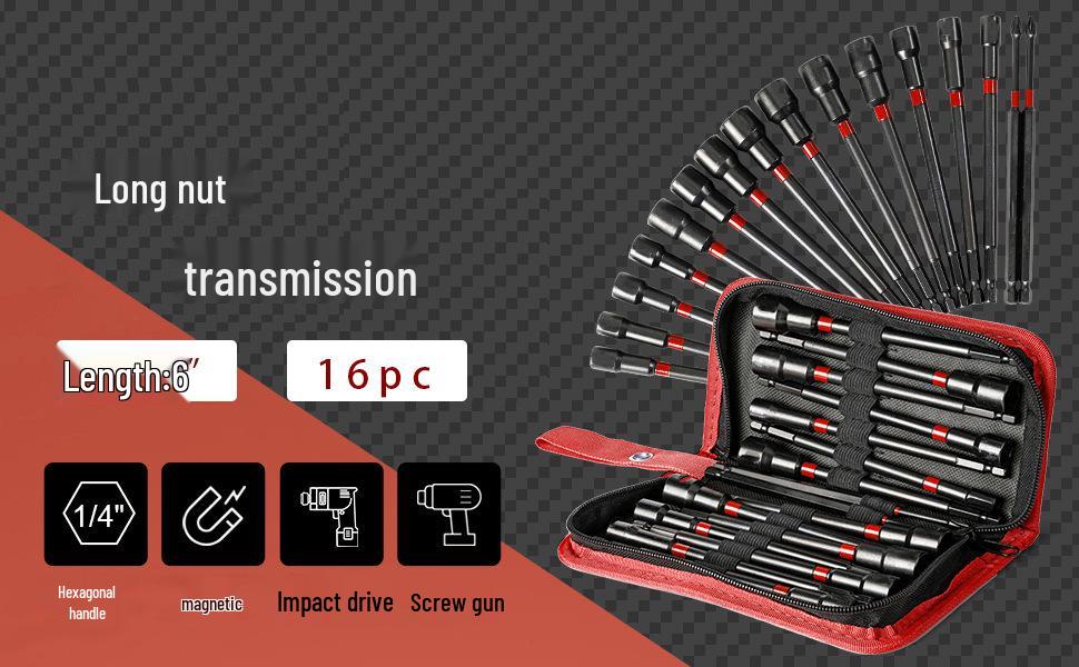 16-Piece Magnetic Nut Driver Set - Multi-Functional Long Drive Tool