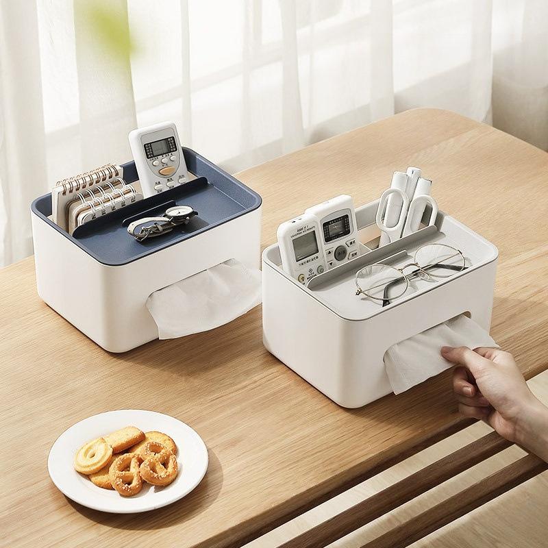 Modern Minimalist Multifunctional Desktop Tissue Box with Top Storage Compartment Home Remote Control Phone Glasses Organizer Household Goods