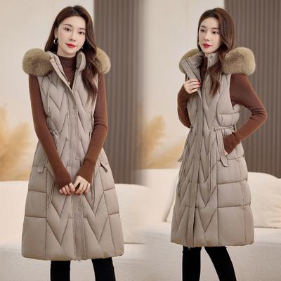 Medium and Long Over-knee Cotton Vest Jacket for Women's Autumn and Winter Hooded Fashion Casual Warm Vest Waist Vest