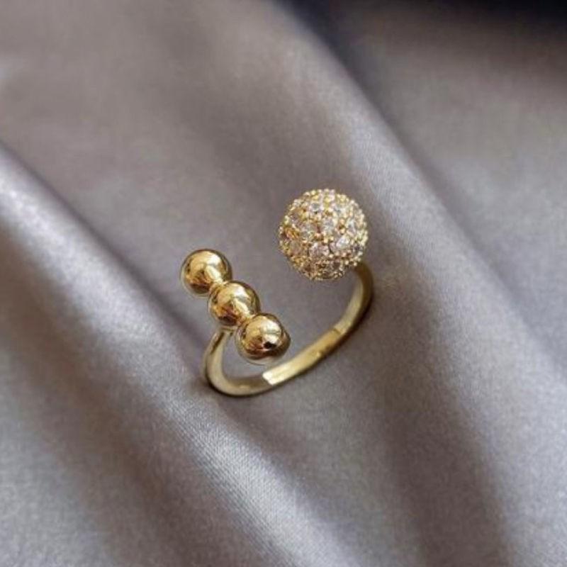 Double Love Zircon Open Ring Female Japanese Design Index Finger Ring Internet Celebrity Adjustable Ring