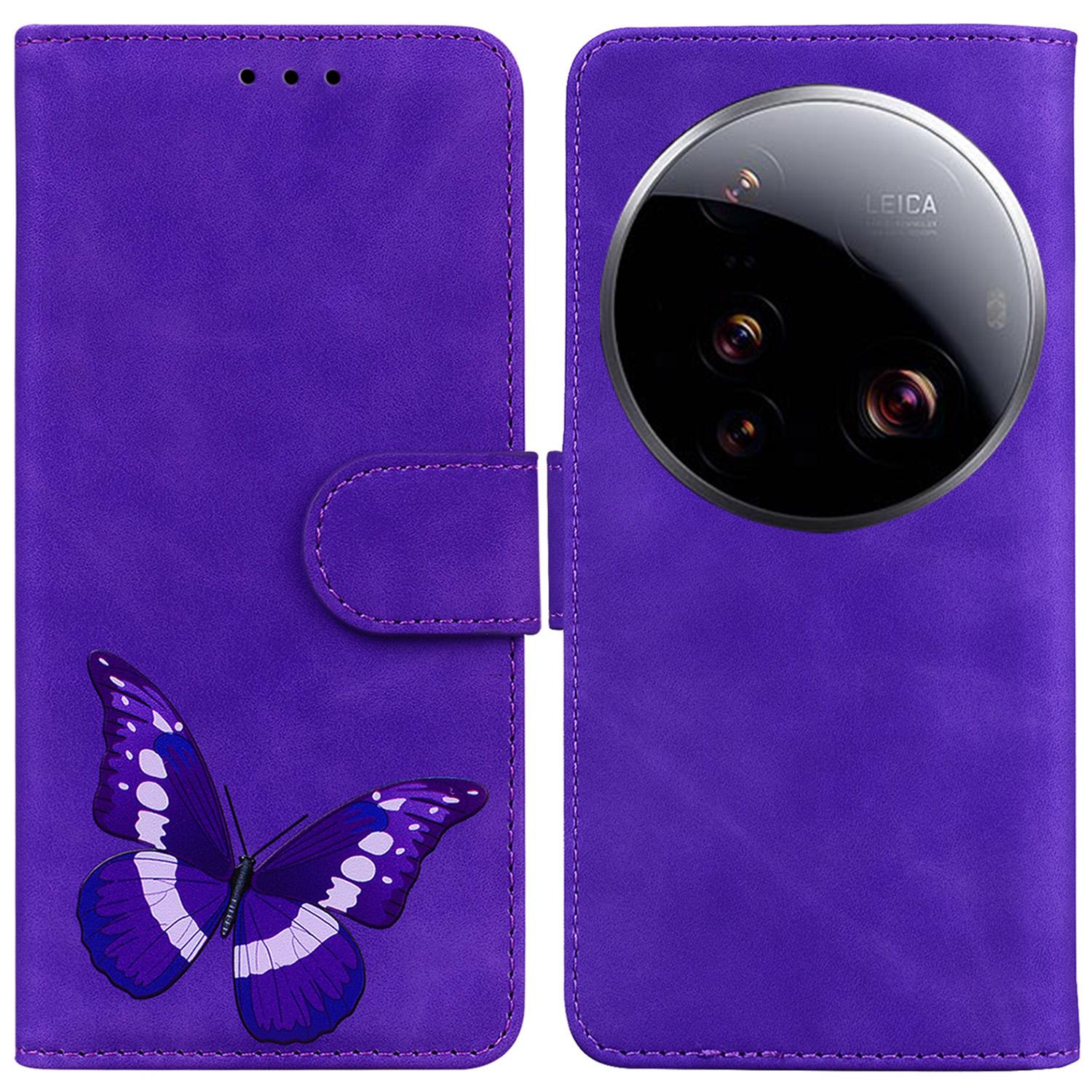 

For Xiaomi 15 Ultra Stand Case PU Leather Phone Cover Butterfly Printed Purple