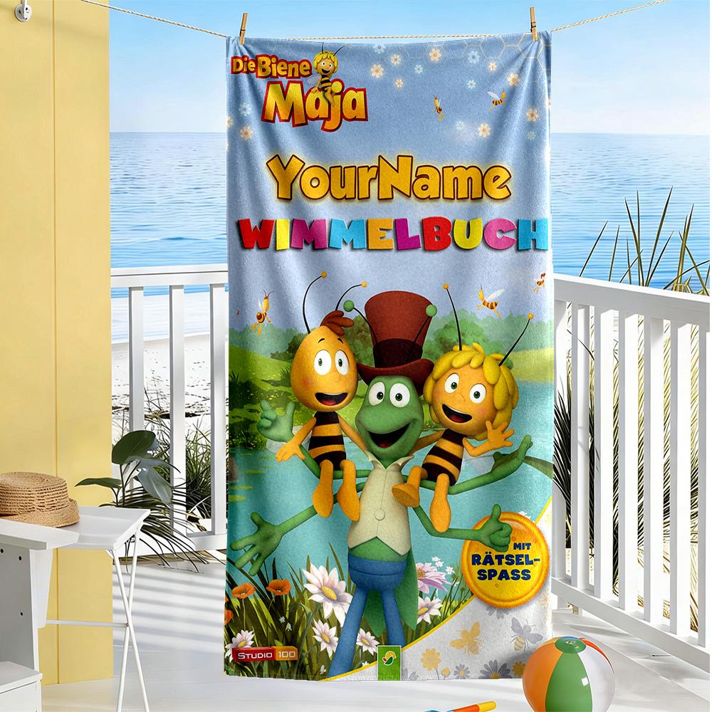 Biene Maja Customized Name Beach Towel Super Soft & Absorbent Perfect for Traveling Yoga Camping and Swimming