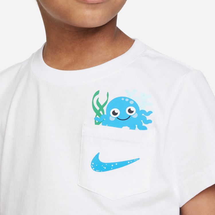 Nike Sportswear Coral Reef Cartoon Pattern Logo Print Crew Neck Short Sleeve T-Shirt And Straight Leg Shorts Kids Sets FQ0552-406