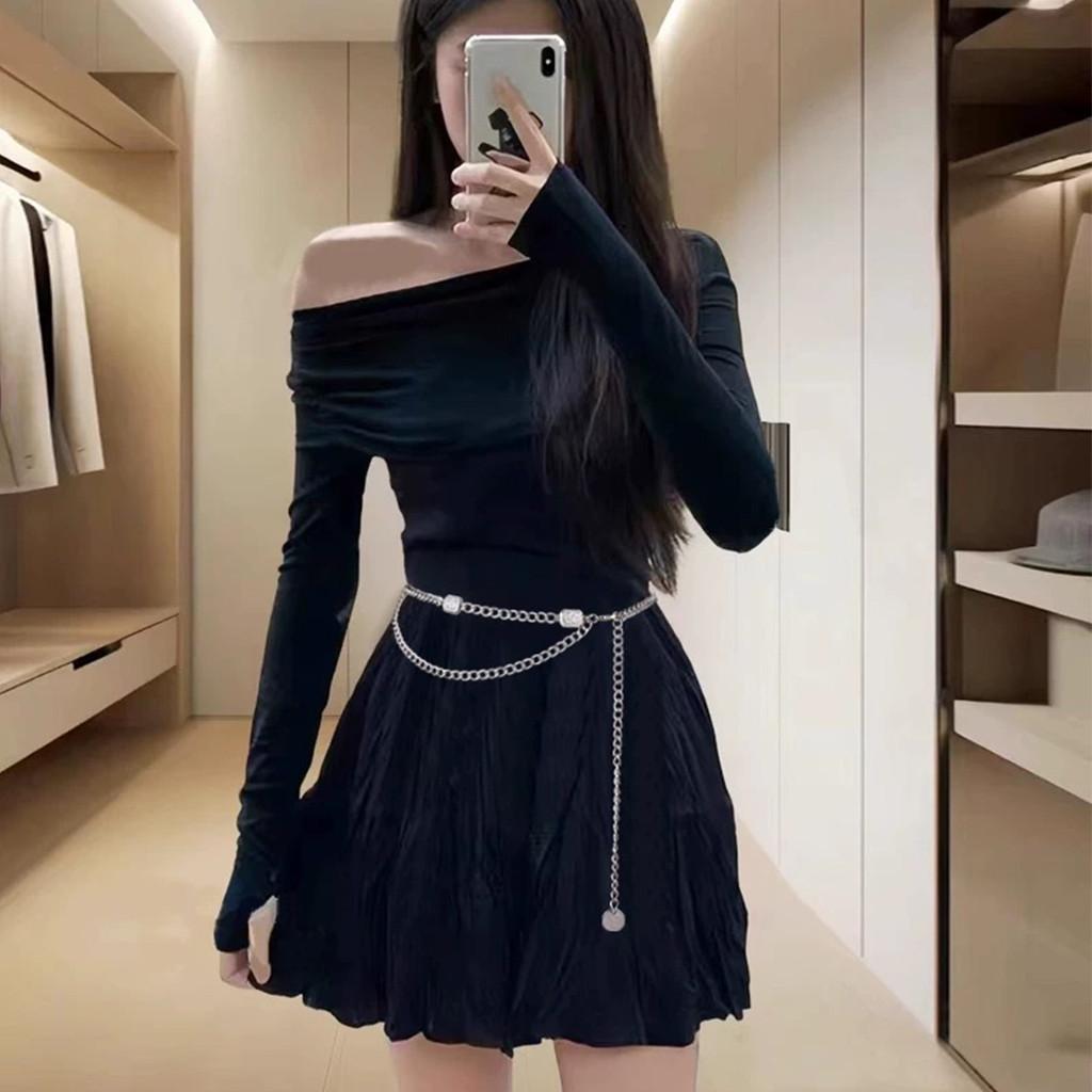 Small Fragrance Style Waist Chain Metal Silver Belt With Water Diamond Embellishments For Women