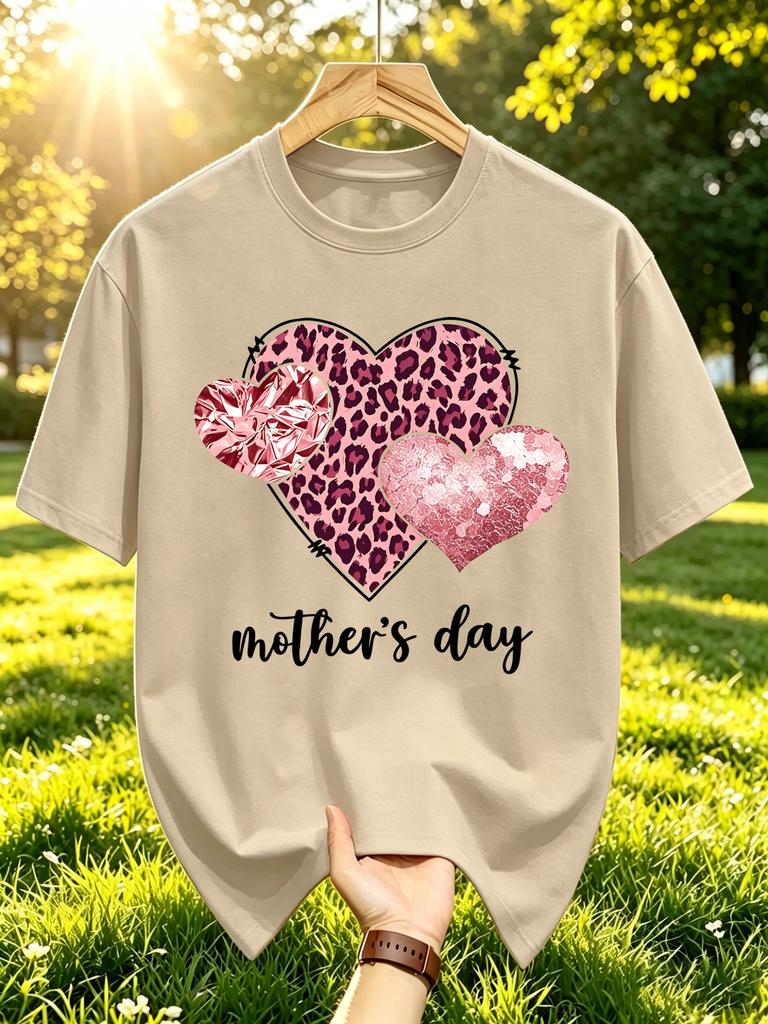 Pink Leopardheart Mothers Day Printing Unisex Tshirts Casual Hip Hop Top Multicolor Cotton T Shirt Summer Loose Unisex Short Sleeve