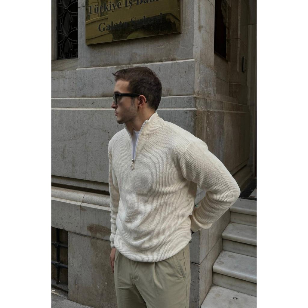 Men's Half Zipper Stand Collar Thick Sweater Knitwear