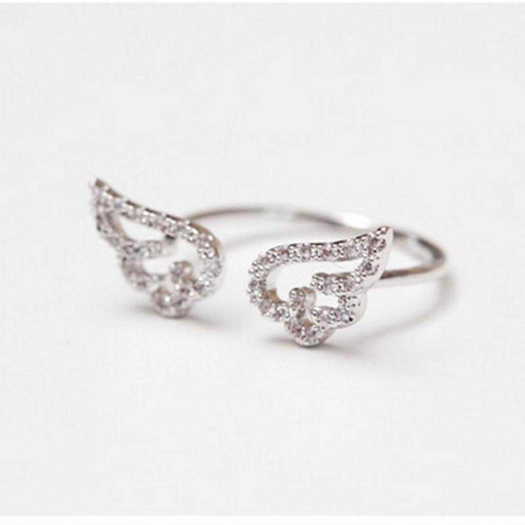 Romantic Shiny Rhinestone Angel Wings Open Rings For Women Men Luxury Dainty Hollow Wing Stackable Finger Rings Wedding Jewelry