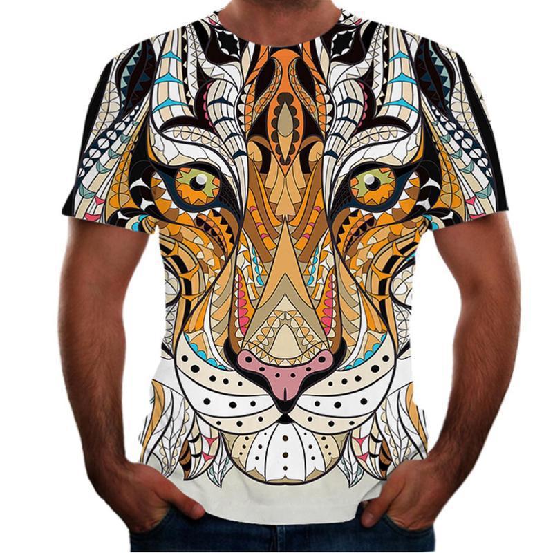 Animal Tiger 3D T-shirt Men's Lion Short Sleeved Men's Quick Drying T-shirt