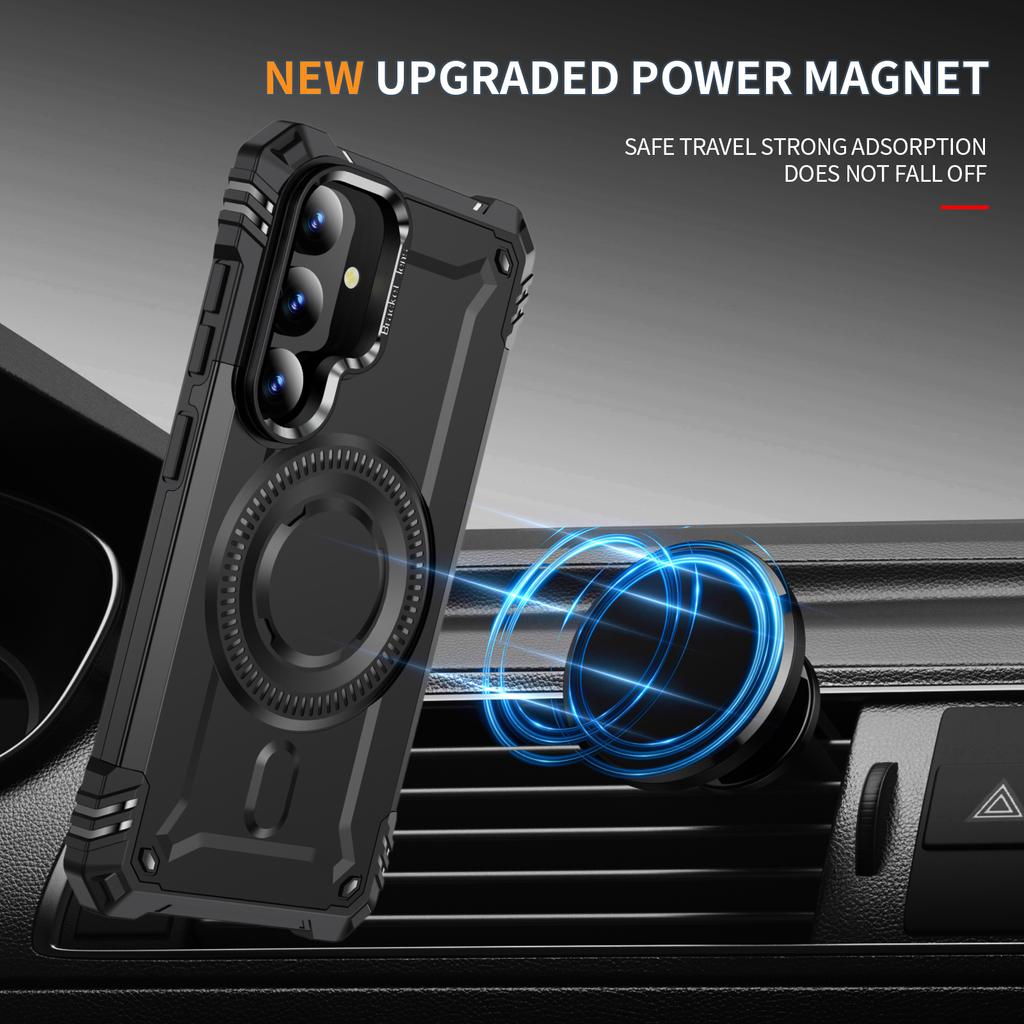 For Samsung Galaxy S24 Magnetic Case Lens Kickstand PC+TPU Shockproof Phone Cover