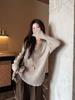 Solid Color Textured Long-Sleeve Women's Base Layer Shirt - Korean Style, Loose Fit for Spring/Autumn