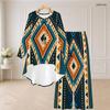 Women Plus Size Beige Brown Printed Round Neck Long Sleeve High Low Top Wide Leg Pants Two Piece Set