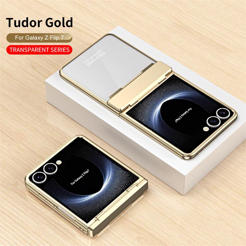 For Samsung Galaxy Z Flip 7 5G Phone Case Luxury Electroplating Matte Folding Hinge Screen Protector Film Shockproof Hard Cover