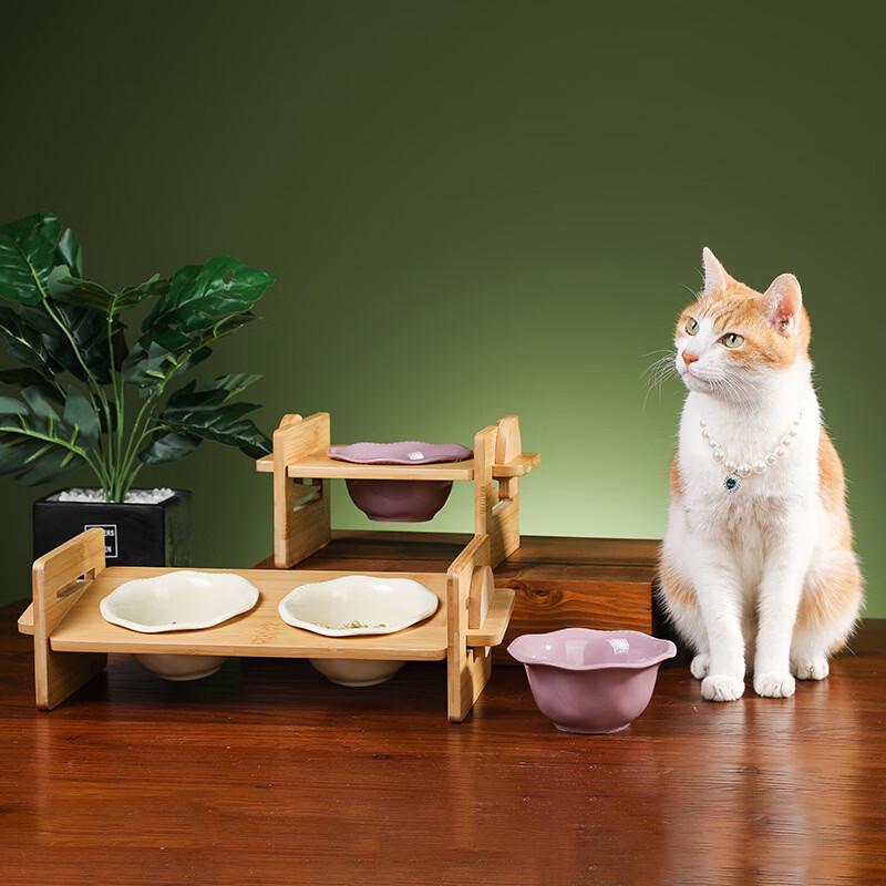 Ruhan Anti-Tip Ceramic Double Cat Bowl with Stand