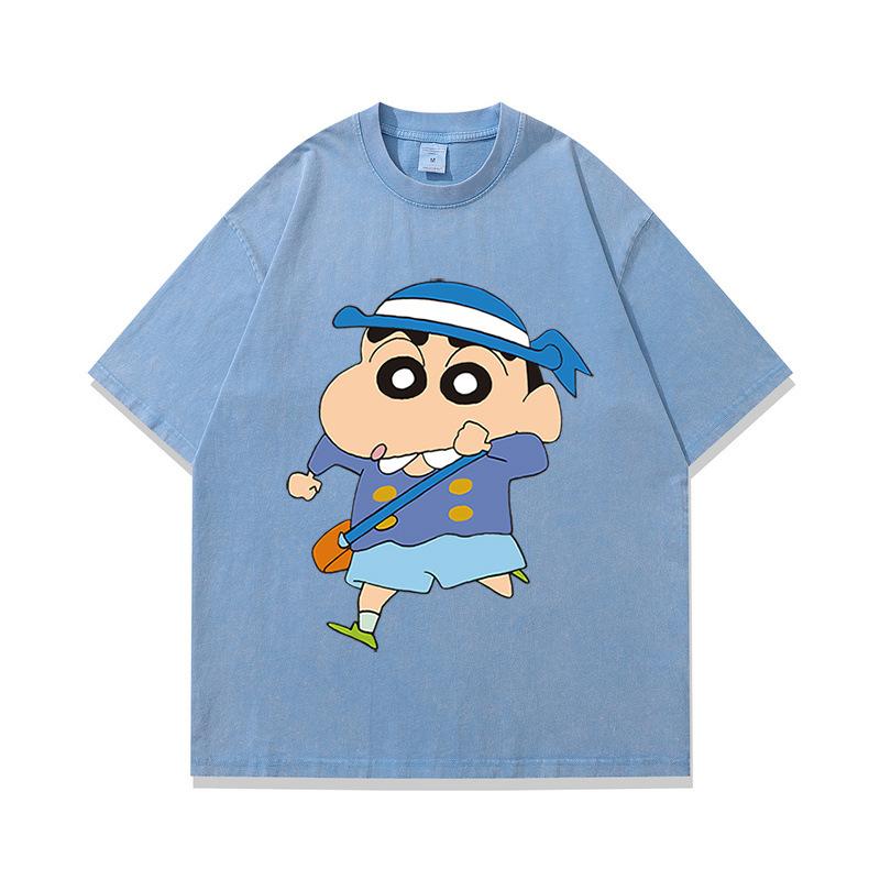 Tide Brand American Retro Fried Color Old Short-Sleeved T-Shirt Japanese Animation Printing Multi-Color Heavy Cotton Half-Sleeve