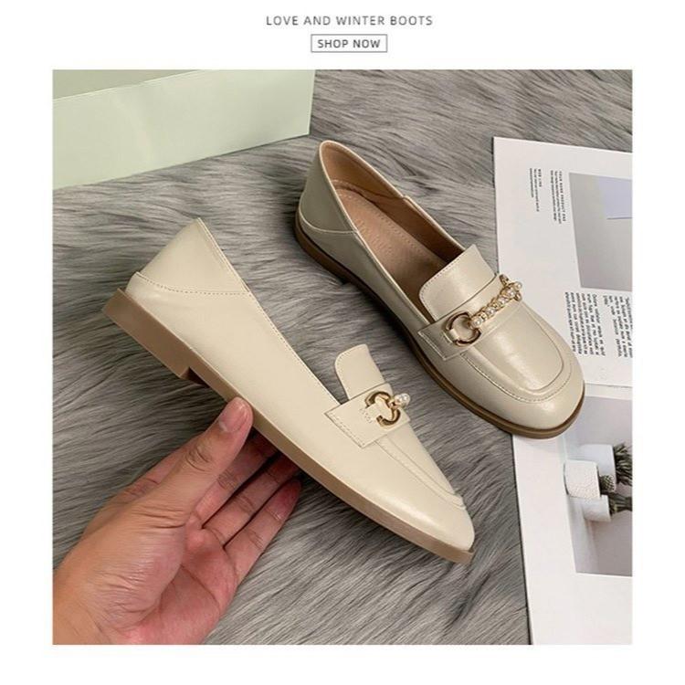Women's Shoes 2025 New French Flat-soled Loafers, Women's Soft-soled Beanie Shoes, One-pedal Lazy Student Small Single Shoes