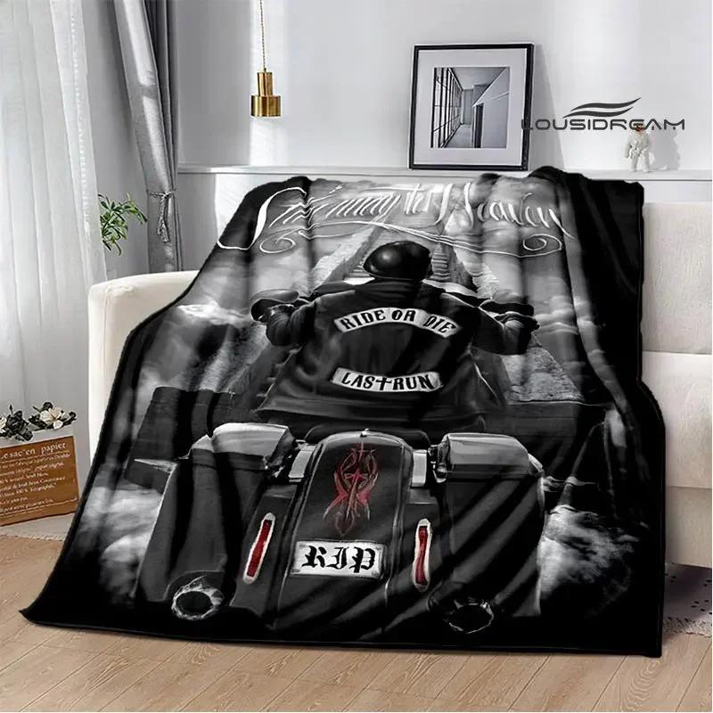Retro Totenkopf Motorrad bedruckte Decken Picknickdecke Flansch Warme Decke Haus Reise Decken Bettwäsche Geburtstagsgeschenk