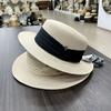 Vintage Pleated Wide Ribbon Flat Top Hat Women's Summer Sunscreen Straw Hat Hepburn Fashion Hat Versatile Top Hat