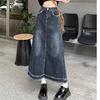 Women's Autumn High-Waist Denim Skirt, Tassel Detail, Medium-Length, Slimming Fit, Trendy Versatile Style