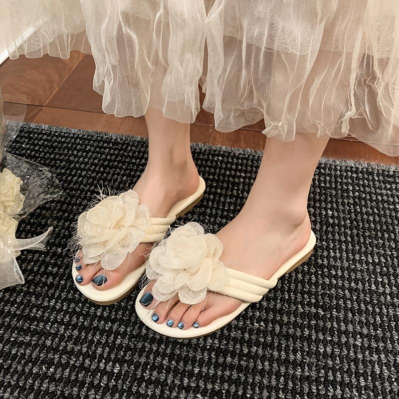 Pinch-toe Flower Beautiful Flip-flops for Women To Wear In Summer New Style with Skirt Soft-soled Flat-soled Cool Slippers