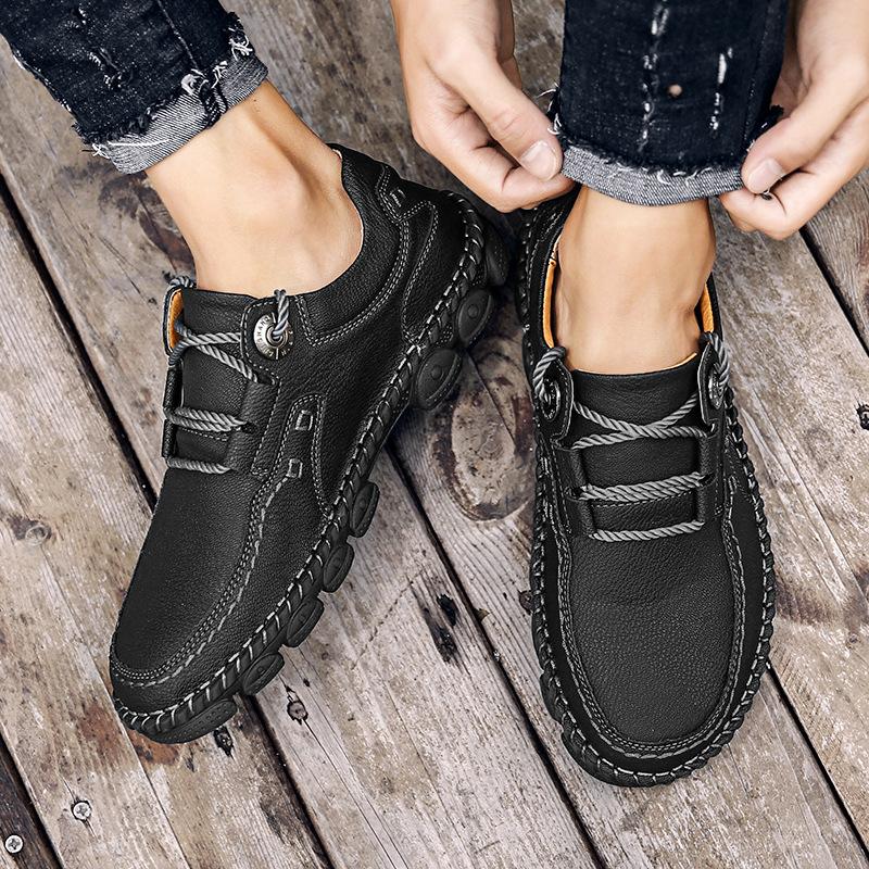 Autumn and winter new retro outdoor casual men's shoes large size 48 sewn small leather shoes men's comfort