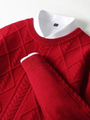 Men's 100% Wool Thick Round Neck Pullover Sweater for Autumn/Winter