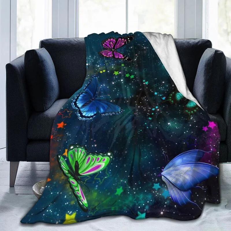 Butterfly Throw Blanket Smooth Lightweight Soft Print  for Travelling Camping Gift Kid Adult Flannel Fleece  Queen