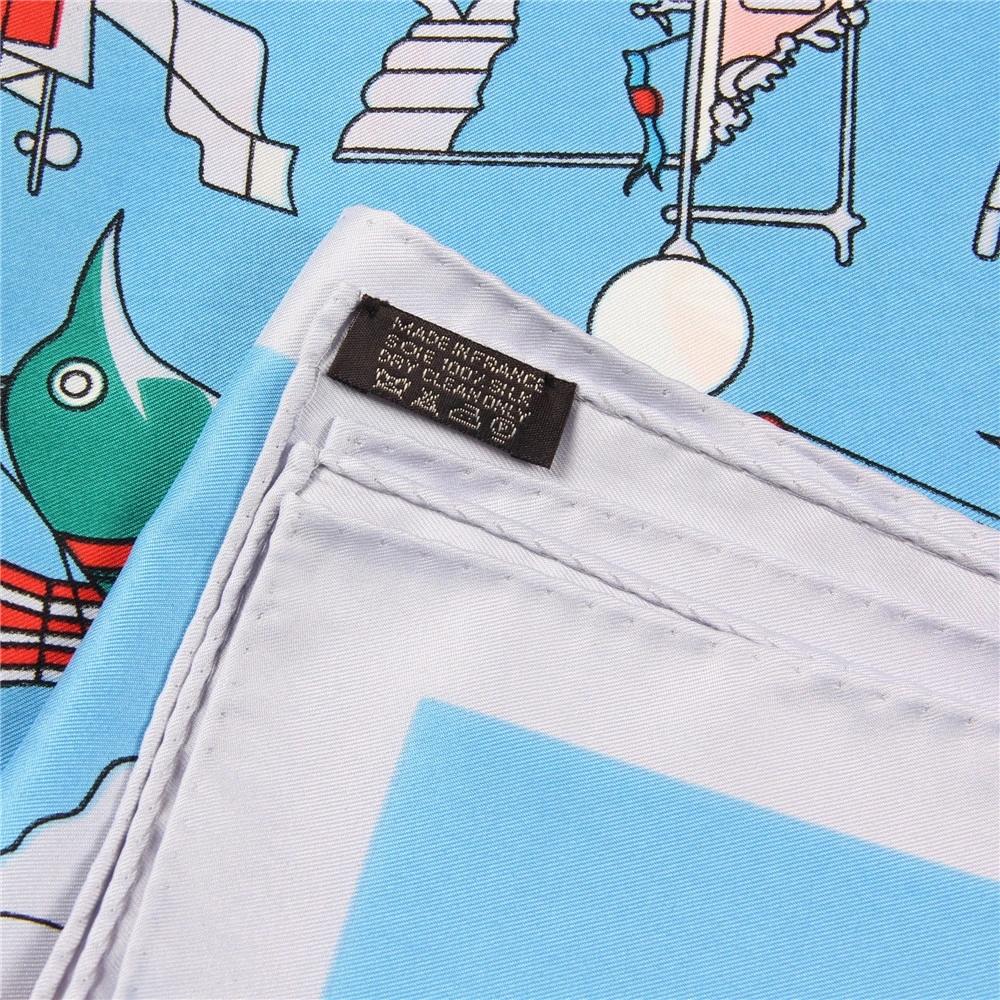Manual Hand Rolled Twill Silk Scarf Women Fly Boat Print Square Scarves Wraps Echarpes Curled Foulards Femme Bandana Hijab 90CM
