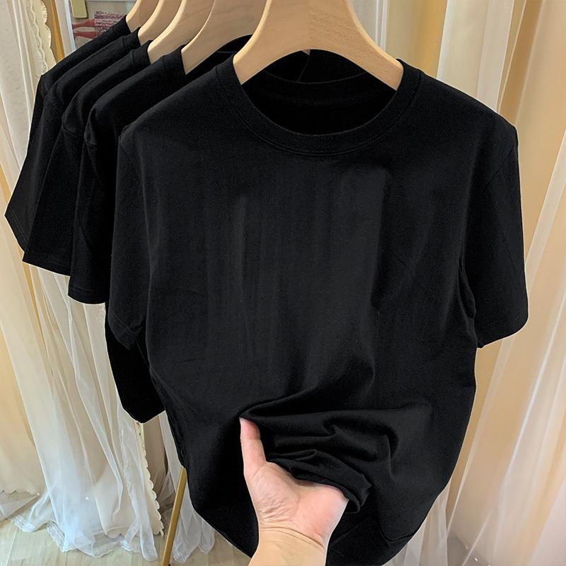 Summer Short Sleeve Cotton Loose Casual T-shirt for Women Men Round Neck Solid Base Women's T Shirt Elegant Fashion Simple Office Lady Tee Tops 26051