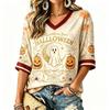 Women's Casual Halloween Print V-Neck T-Shirt for Holiday Party