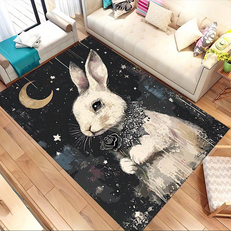 1pc Moonlit Bunny Themed Rug for Home Decor, Non-slip Office Carpet, Chair Mat, Outdoor Mat, Christmas and Halloween Gifts-0731104