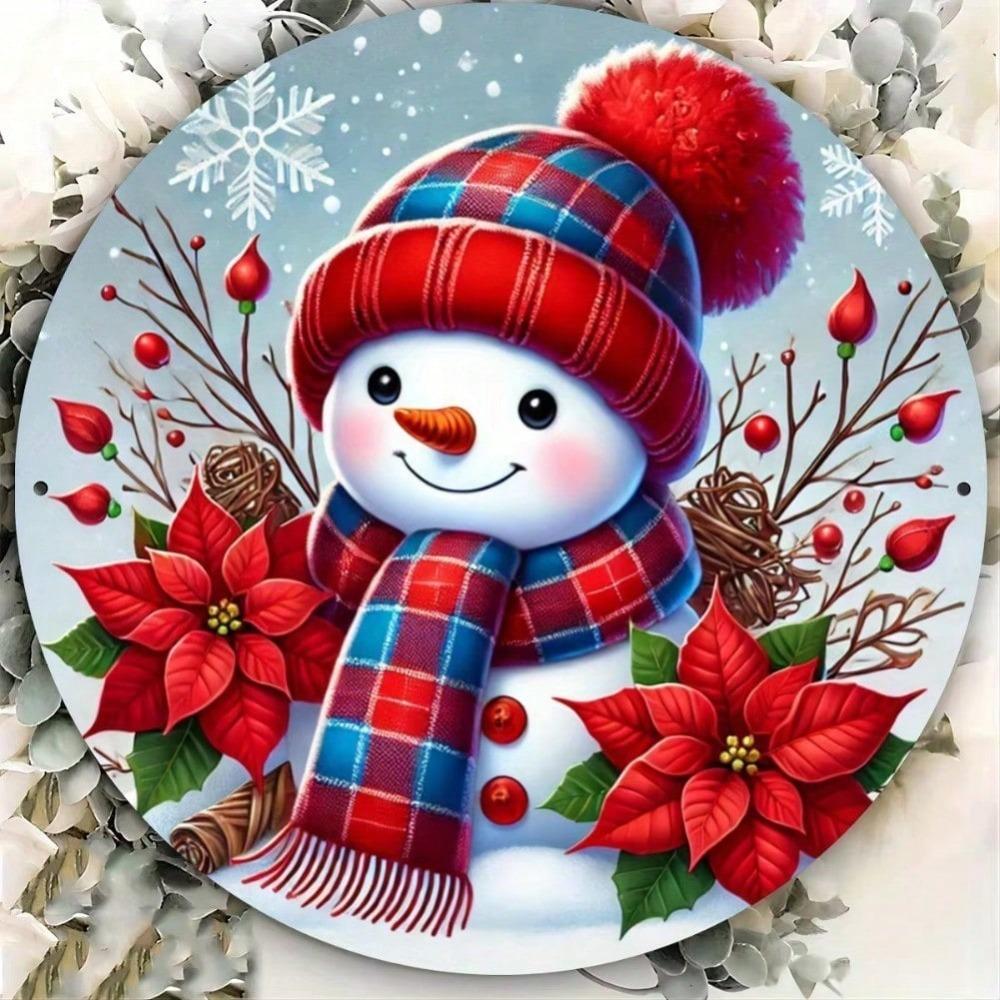 Charming Snowman Metal Sign 8x8 Inch Round Outdoor Garden Wall Art for Home Decor