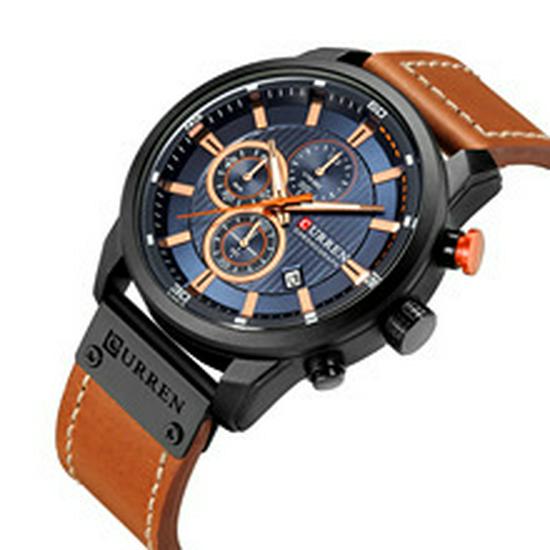 Curren 8291 Men's Multifunctional Leather Strap Watch with Six-Hand Calendar and Large Dial