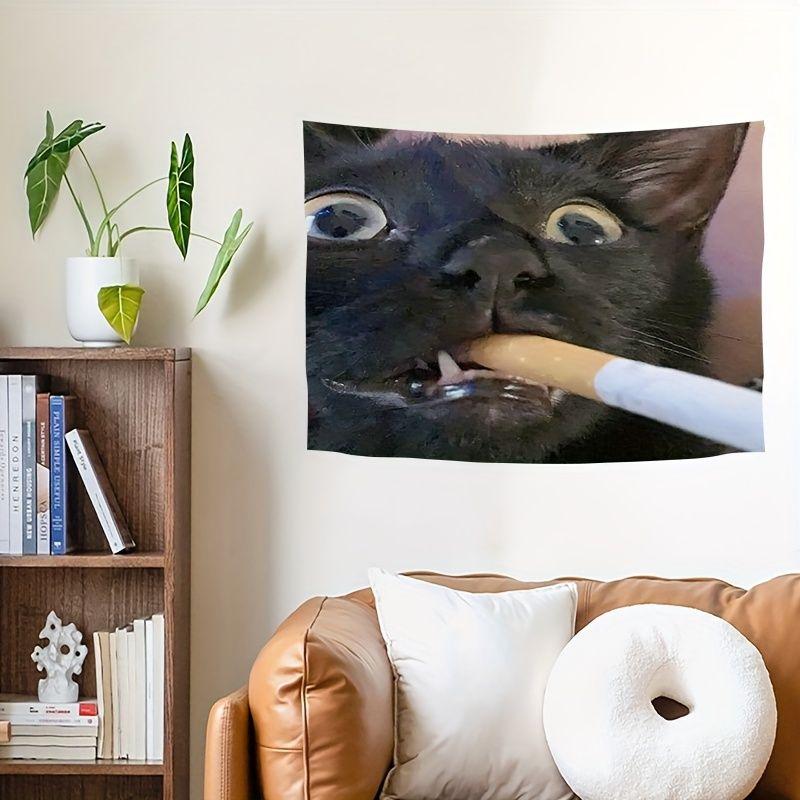 Funny Realistic Black Cat Fun Parody Creative Tapestry, Humorous Wall Hanging for Bedroom Living Room Dorm