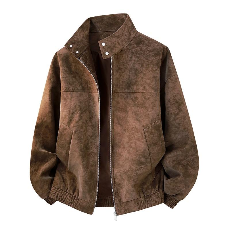 New men's jacket, lapel, PU leather jacket, men's light, loose trendy Hong Kong style
