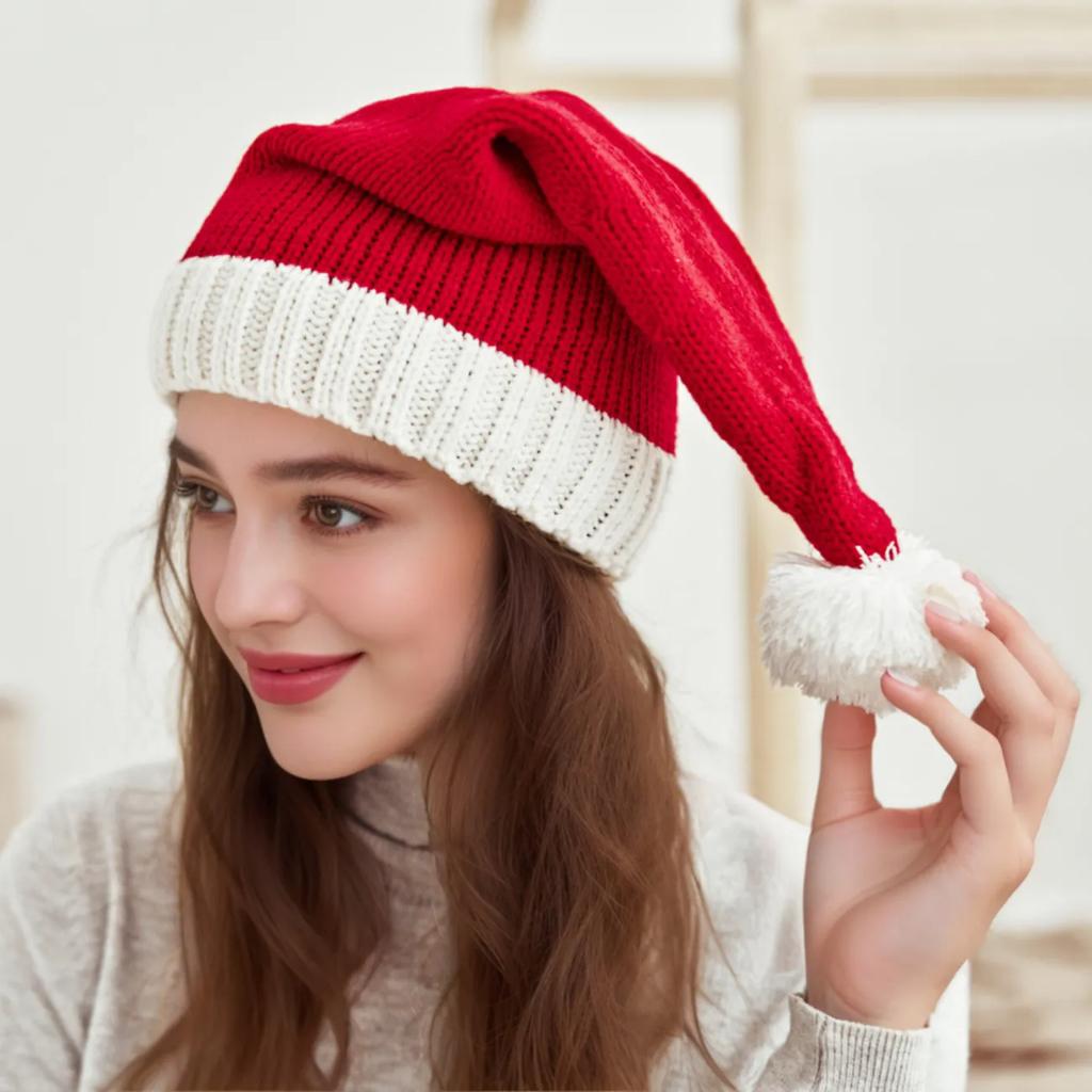 WTEMPO New Year Festive Red Parent-child Christmas Hats Cute Knitted Caps Outfits Warm Autumn Winter Christmas Gift Hats