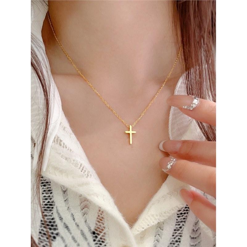 IF ME 1PCS Fashion Light Luxury Cross Pendant Necklaces for Women Gold Silver Color Clavicle Chain Necklace Jewelry