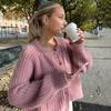 Women Sweater Coat Round Neck Long Sleeve Solid Color Button Down Cardigan Sweater Thick Warm Knit Outwear