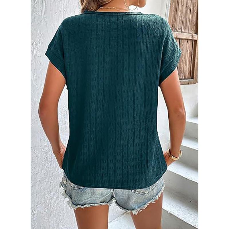 Moda damska Casual Lato Wiosna Jednolity kolor Drukuj Bluzki i koszule z krótkim rękawem i dekoltem w kształcie litery O