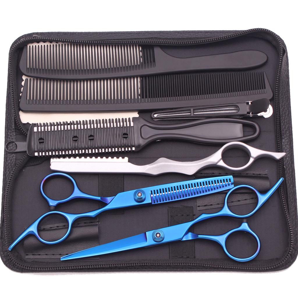 Haarschere 6" Edelstahl Haarschneideschere Friseur Ausdünnschere Haarschnitt Rasiermesser Kamm Wape Set für Friseurbedarf Dropshipping