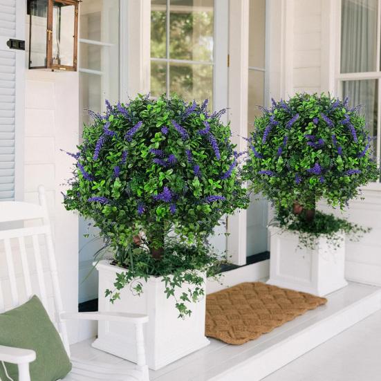 Artificial Lavender Topiary Ball Faux Topiary Tree with Spike Fake Bushes UV Resistant Fake Shrubs for Indoor Outdoor Home Garden Yard Decoration