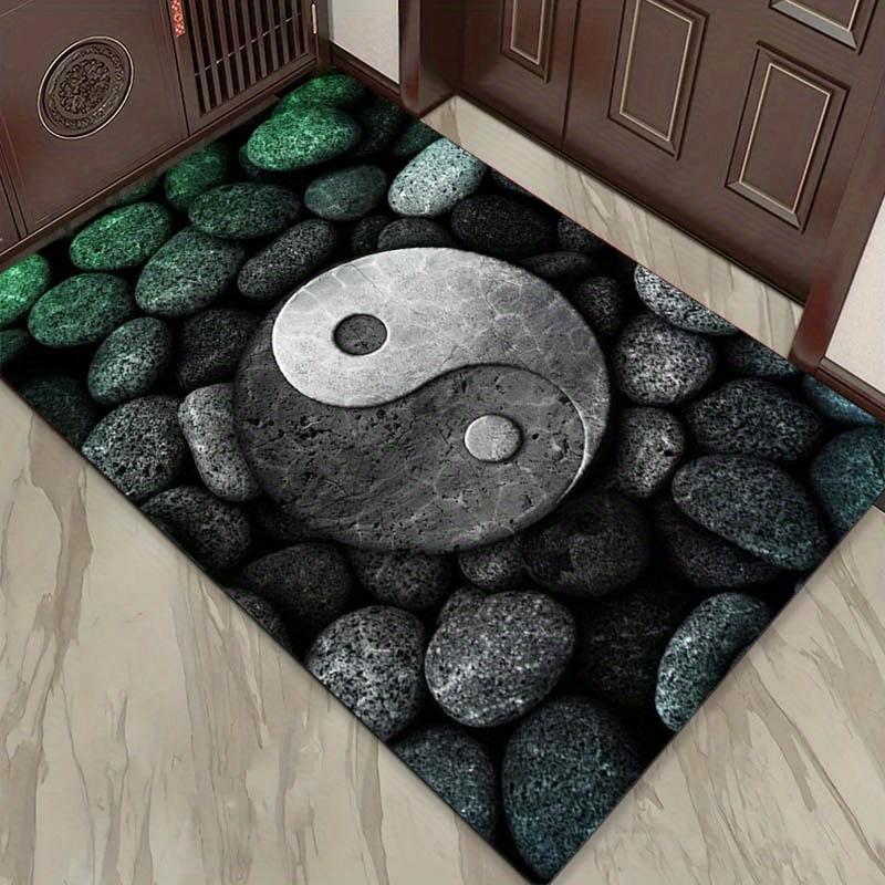 Yin Yang Stone Rug for Zen Living Spaces - Modern Meditation Area Rug, Harmony and Balance Floor Decor Skid resistant carpet