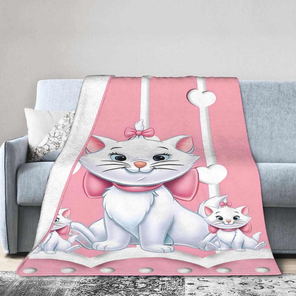 Marie Cat Aristocats Blanket Fleece Summer Air Conditioning Portable Lightweight Throw Blanket for Bed Travel Bedspread