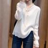Lace Edge Women's Shirt V-neck Laced Up Solid Color Ladies Long Sleeved Blouse French Style Spring Gentle Woman Pullover Top