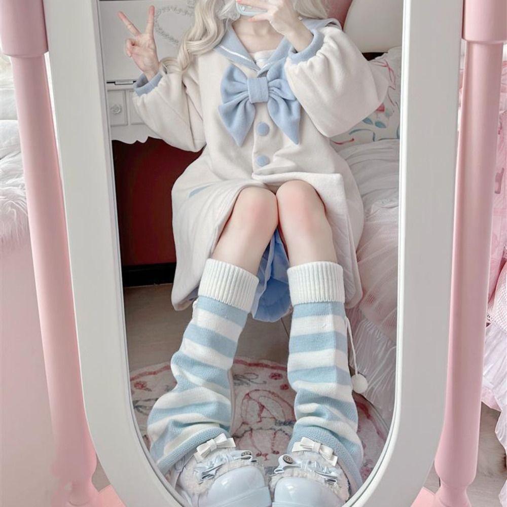 Y2K Originální návleky na nohy Modrobílé pruhy Japonský styl Harajuku Ponožky Subkultura Harajuku styl Volné ponožky