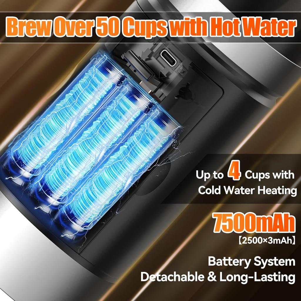 Portable Outin espresso machine coffee machine, 3-in-1 travel coffee maker, electric heater, rechargeable 12V coffee maker