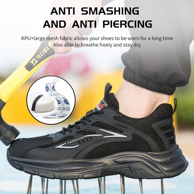 Steel Toe Safety Shoes Mens Lightweight Breathable Puncture Proof Light Sneaker Security Protection Indestructible Work Shoes